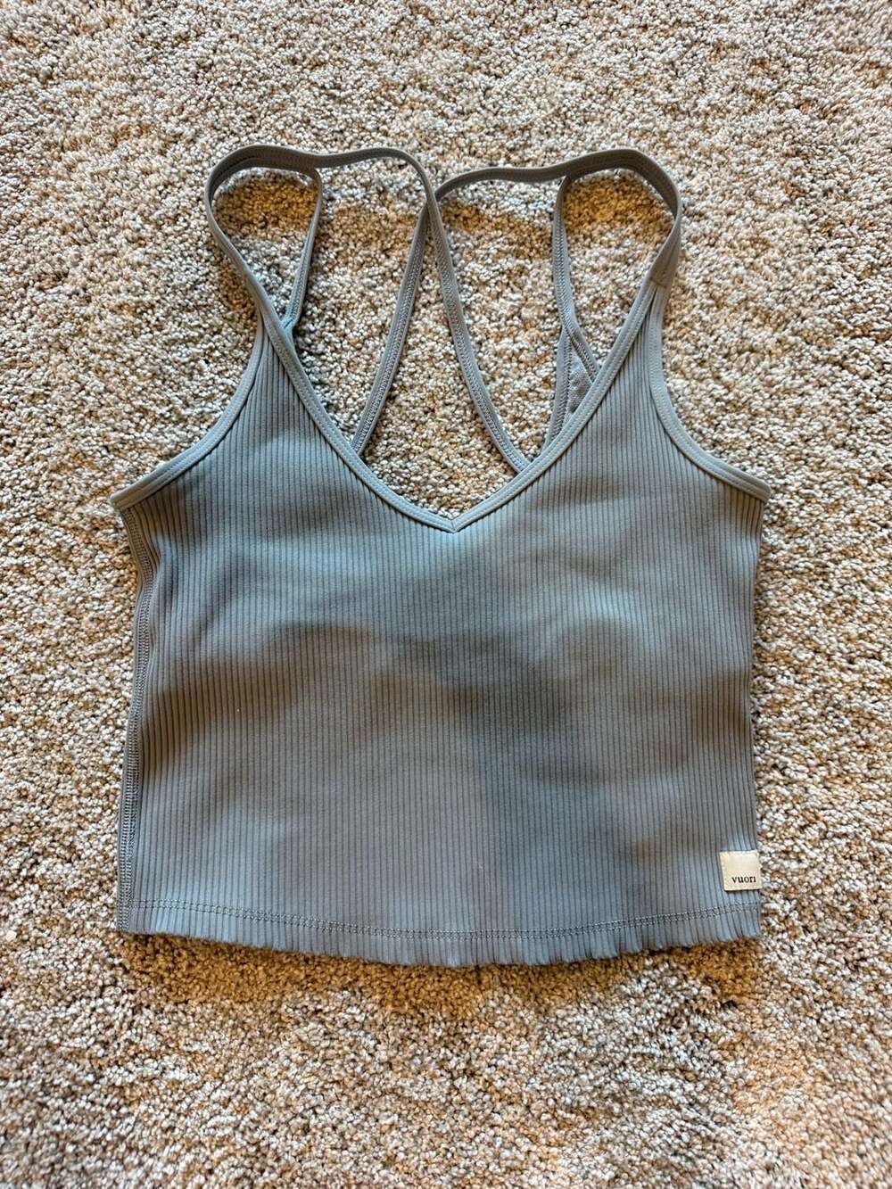 Vuori Women's Rib Crop Tank Top with Strappy Back in Grey